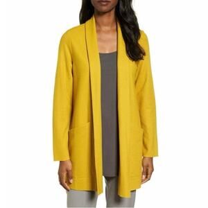 Eileen Fisher Boiled Wool Jersey Jacket mustard cardigan size medium open front